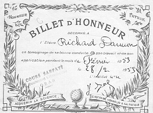 ECOLE PRIVEE DE MME SARFATI 1953 XXX BILLET D HONNEUR